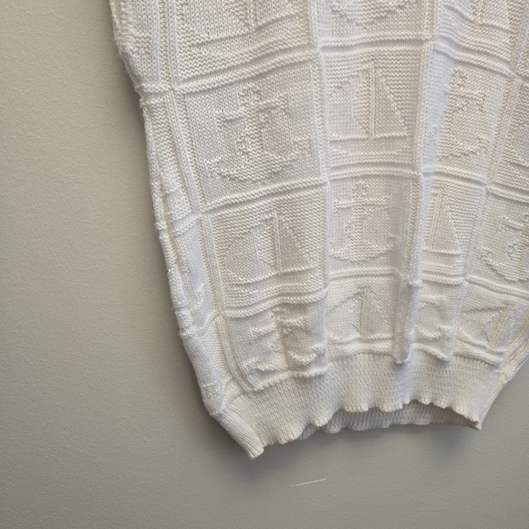 Large Vintage Sailboat Anchor Nautical White Knit Sleeveless Sweater - Picture 4 of 6